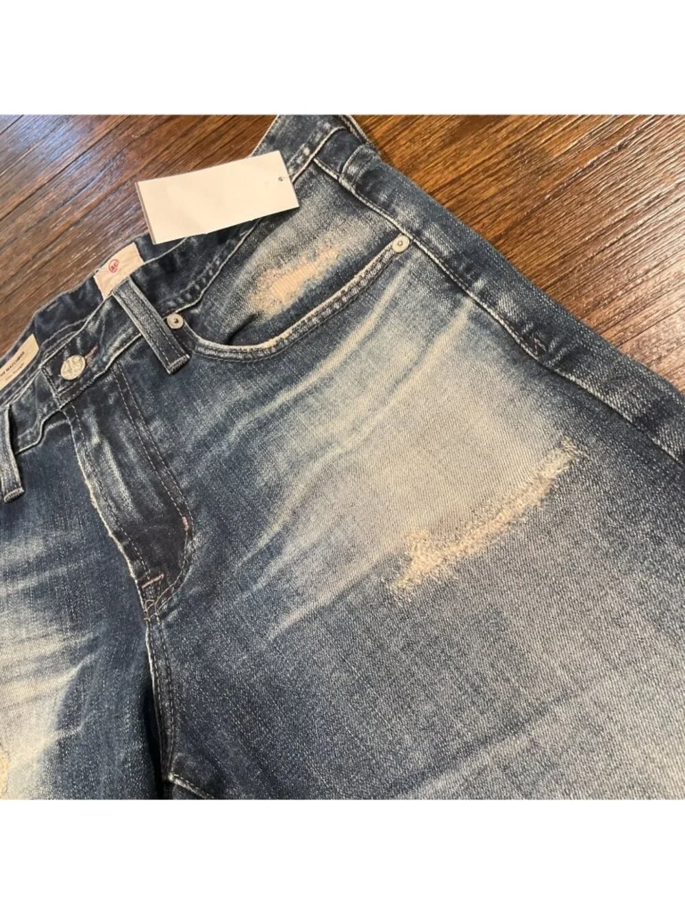 AG Matchbox Slim Straight Jean 32x33 Dark Wash Distressed Faded Stretch Denim
